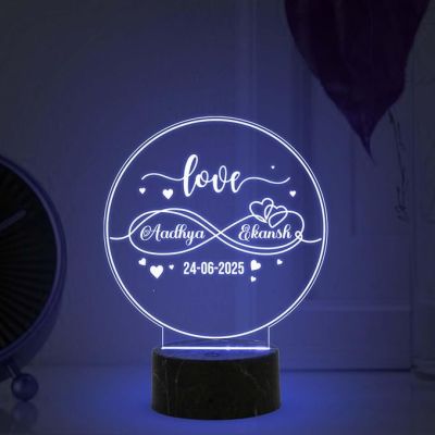 3D Illusion Couple Night Lamp with 7 Color Changing Light Customized Name Date Anniversary to a Couple Birthday Gift for Girlfriend Boyfriend Husband Wife