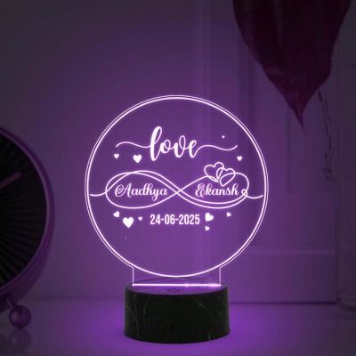 3D Illusion Couple Night Lamp with 7 Color Changing Light Customized Name Date Anniversary to a Couple Birthday Gift for Girlfriend Boyfriend Husband Wife