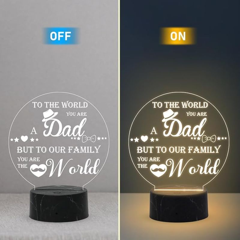To the world you are Best Dad Engraved night lamp with Warm White Light Birthday Gift for Dad Fathers Day Gift from Daughter Son Home Decor