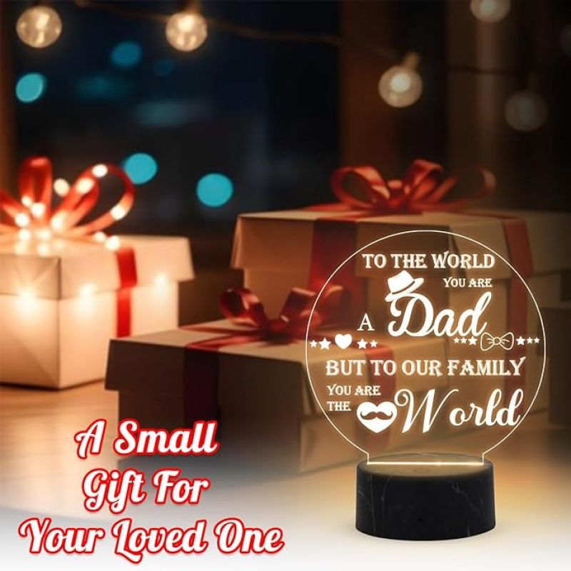 To the world you are Best Dad Engraved night lamp with Warm White Light Birthday Gift for Dad Fathers Day Gift from Daughter Son Home Decor