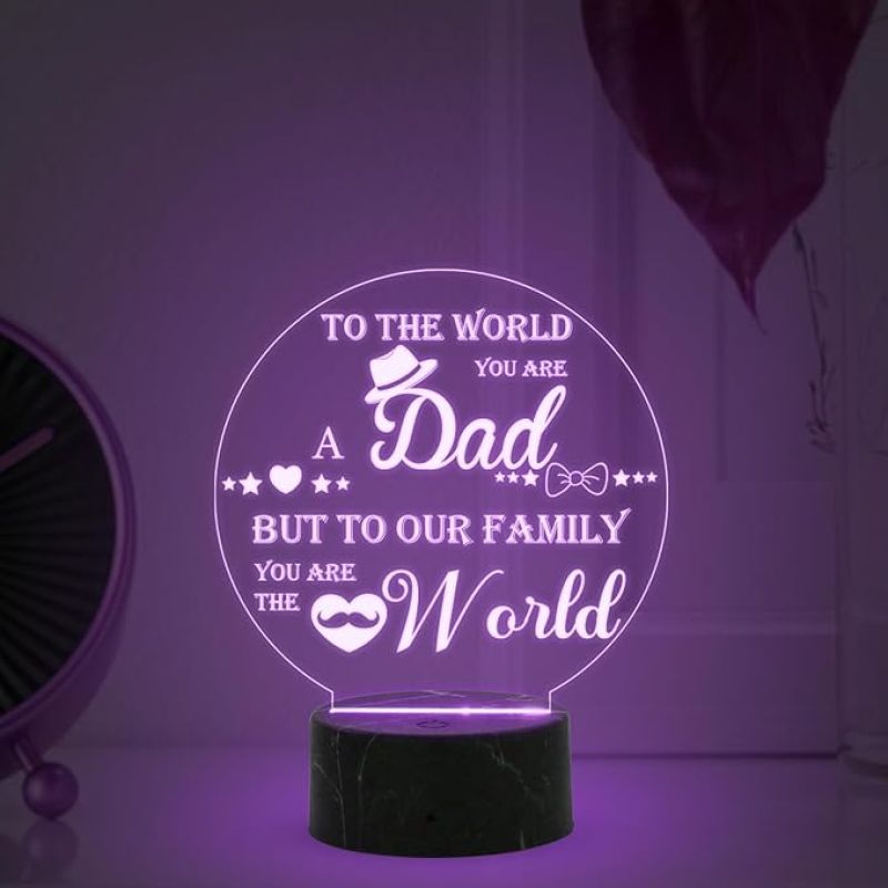 To the world you are Best Dad Engraved night lamp with Automatic Color Changing Light Birthday Gift for Dad Fathers Day Gift from Daughter Son Home Decor