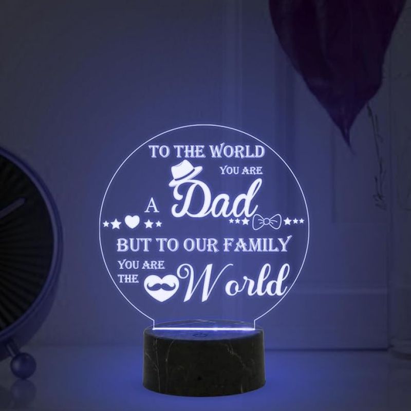 To the world you are Best Dad Engraved night lamp with Automatic Color Changing Light Birthday Gift for Dad Fathers Day Gift from Daughter Son Home Decor