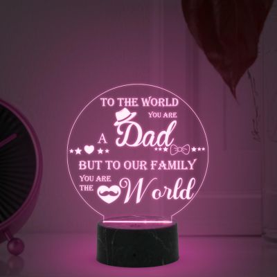 To the world you are Best Dad Engraved night lamp with Automatic Color Changing Light Birthday Gift for Dad Fathers Day Gift from Daughter Son Home Decor