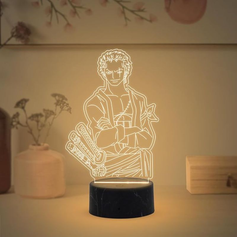 3D Illusion Zoro Manga Anime night lamp with Birthday Gift for Anime Lover Home Kids Gaming Room Decor