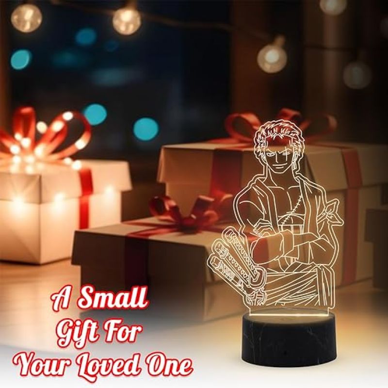 3D Illusion Zoro Manga Anime night lamp with Birthday Gift for Anime Lover Home Kids Gaming Room Decor