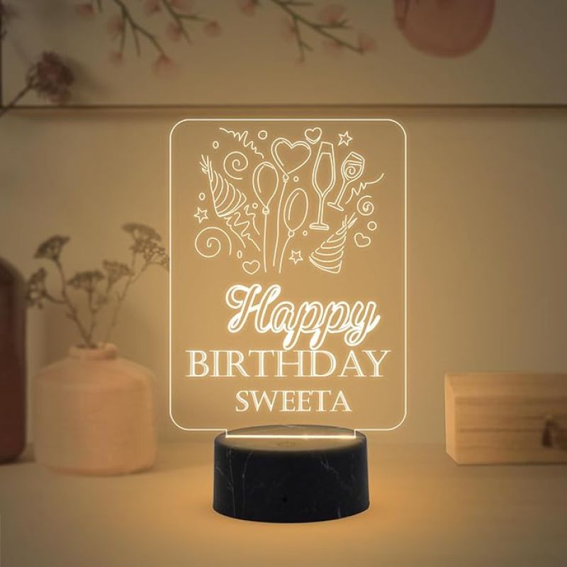 Personalized Happy Birthday night lamp with Warm White Light Customized with Name Unique Birthday Gift for Women, Men, Kids, Girlfriend, Boyfriend, Husband, Wife