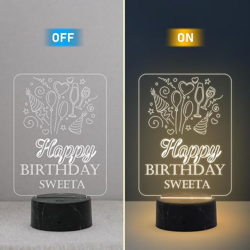 Personalized Happy Birthday night lamp with Warm White Light Customized with Name Unique Birthday Gift for Women, Men, Kids, Girlfriend, Boyfriend, Husband, Wife