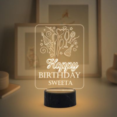 Personalized Happy Birthday night lamp with Warm White Light Customized with Name Unique Birthday Gift for Women, Men, Kids, Girlfriend, Boyfriend, Husband, Wife