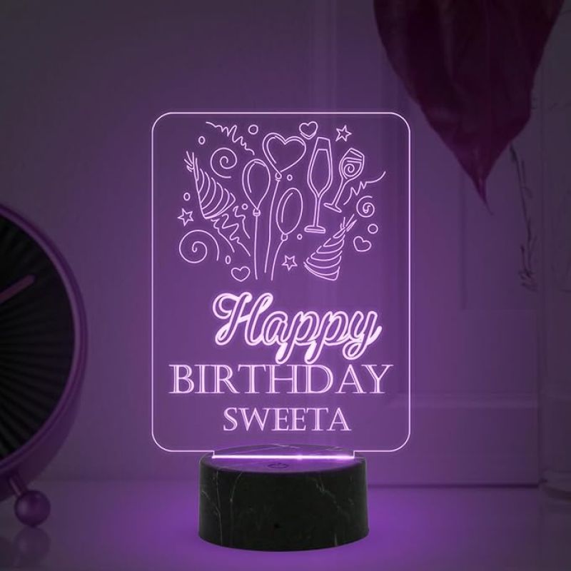 Personalized Happy Birthday night lamp with Multicolored Light Customized with Name Unique Birthday Gift for Women, Men, Kids, Girlfriend, Boyfriend, Husband, Wife