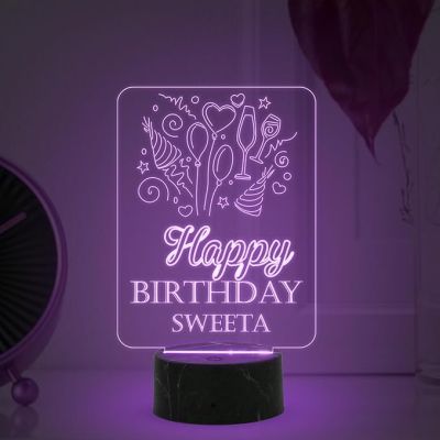 Personalized Happy Birthday night lamp with Multicolored Light Customized with Name Unique Birthday Gift for Women, Men, Kids, Girlfriend, Boyfriend, Husband, Wife