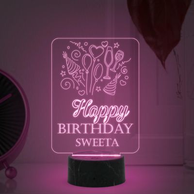 Personalized Happy Birthday night lamp with Multicolored Light Customized with Name Unique Birthday Gift for Women, Men, Kids, Girlfriend, Boyfriend, Husband, Wife
