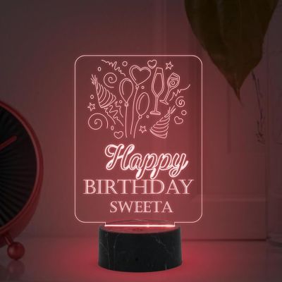 Personalized Happy Birthday night lamp with Multicolored Light Customized with Name Unique Birthday Gift for Women, Men, Kids, Girlfriend, Boyfriend, Husband, Wife