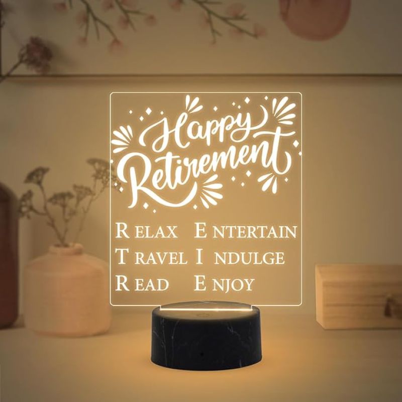 Happy Retirement Engraved Night Lamp with Warm White Light Retirement Gift for Women & Men Retirement Gift for Teacher Mom Dad Colleagues & Boss
