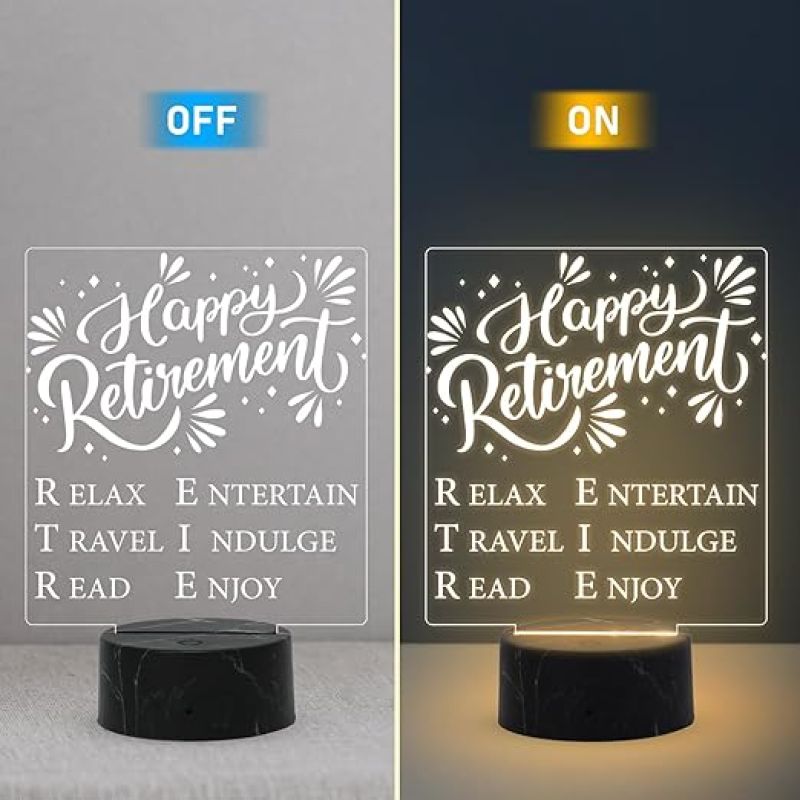 Happy Retirement Engraved Night Lamp with Warm White Light Retirement Gift for Women & Men Retirement Gift for Teacher Mom Dad Colleagues & Boss