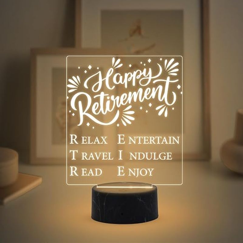 Happy Retirement Engraved Night Lamp with Warm White Light Retirement Gift for Women & Men Retirement Gift for Teacher Mom Dad Colleagues & Boss