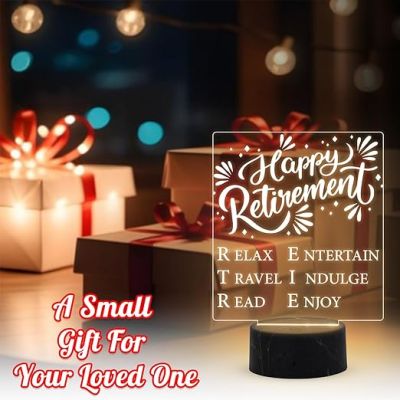 Happy Retirement Engraved Night Lamp with Warm White Light Retirement Gift for Women & Men Retirement Gift for Teacher Mom Dad Colleagues & Boss