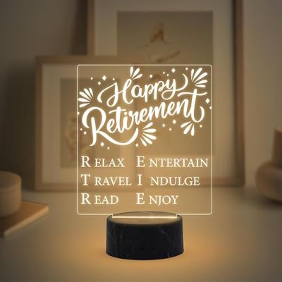 Happy Retirement Engraved Night Lamp with Warm White Light Retirement Gift for Women & Men Retirement Gift for Teacher Mom Dad Colleagues & Boss