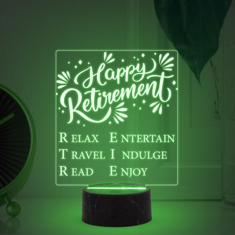 Happy Retirement Engraved Night Lamp with Multicolored Light Retirement Gift for Women & Men Retirement Gift for Teacher Mom Dad Colleagues & Boss