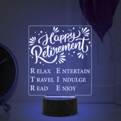 Happy Retirement Engraved Night Lamp with Multicolored Light Retirement Gift for Women & Men Retirement Gift for Teacher Mom Dad Colleagues & Boss