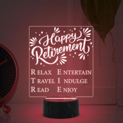 Happy Retirement Engraved Night Lamp with Multicolored Light Retirement Gift for Women & Men Retirement Gift for Teacher Mom Dad Colleagues & Boss