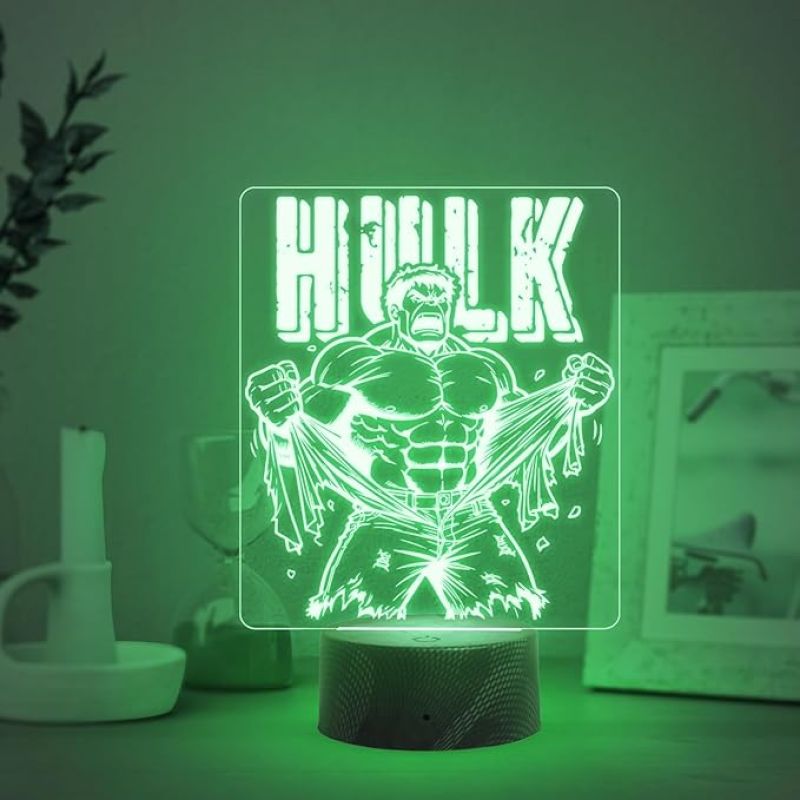 3D Illusion Marvel Hulk Night Lamp with Automatic Color Changing Light Gift for Avengers Lover & Kids Room Home Decor