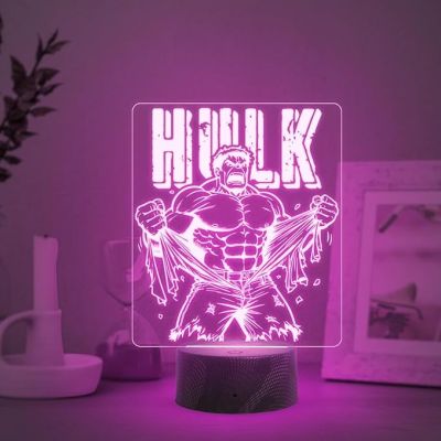 3D Illusion Marvel Hulk Night Lamp with Automatic Color Changing Light Gift for Avengers Lover & Kids Room Home Decor
