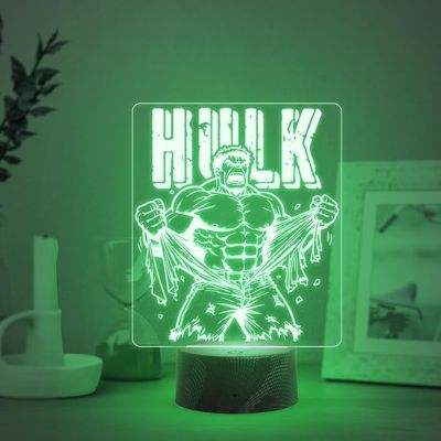 3D Illusion Marvel Hulk Night Lamp with Automatic Color Changing Light Gift for Avengers Lover & Kids Room Home Decor