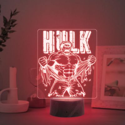 3D Illusion Marvel Hulk Night Lamp with Automatic Color Changing Light Gift for Avengers Lover & Kids Room Home Decor