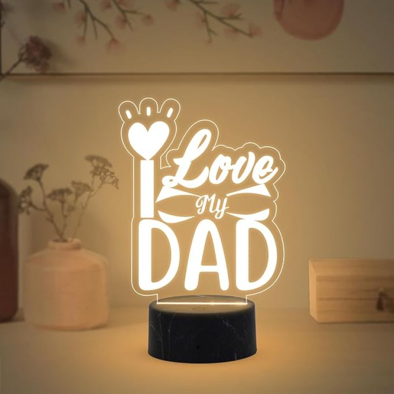 Love My Dad Engraved Night Lamp with Warm White Light Fathers Day Gift Birthday Gift for Dad from Daughter & Son Express Your Love for Dad
