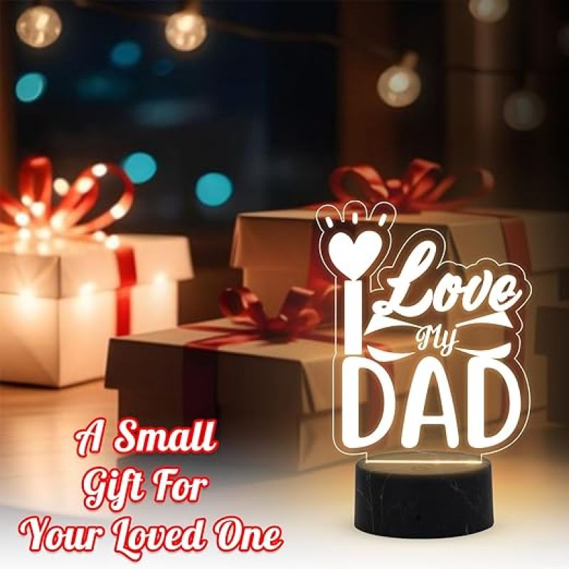 Love My Dad Engraved Night Lamp with Warm White Light Fathers Day Gift Birthday Gift for Dad from Daughter & Son Express Your Love for Dad