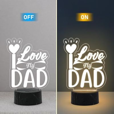 Love My Dad Engraved Night Lamp with Warm White Light Fathers Day Gift Birthday Gift for Dad from Daughter & Son Express Your Love for Dad