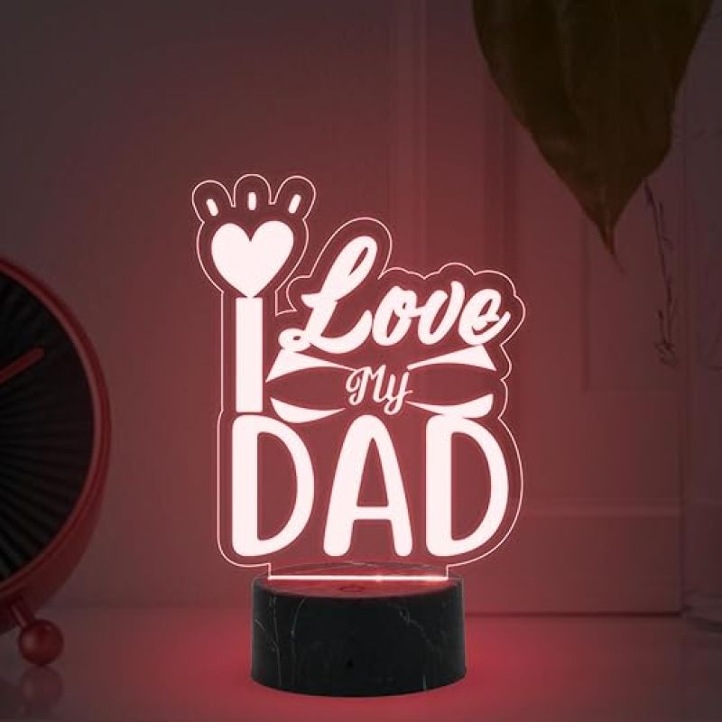 Love My Dad Engraved Night Lamp with Automatic Color Changing Light Fathers Day Gift Birthday Gift for Dad from Daughter & Son Express Your Love for Dad