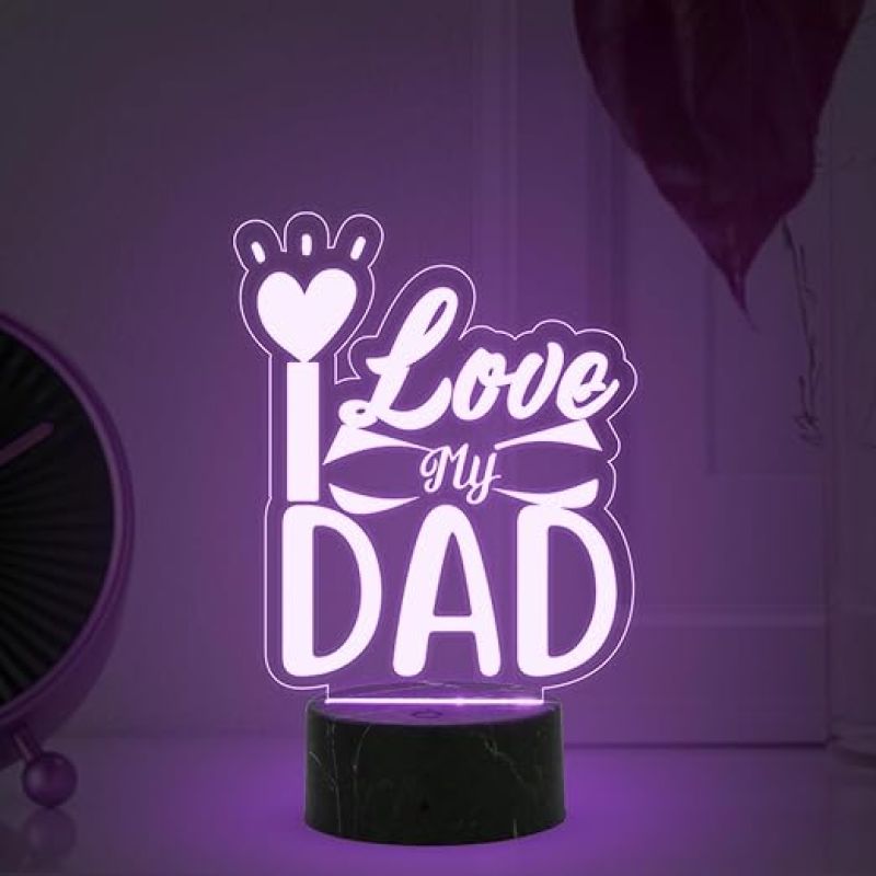 Love My Dad Engraved Night Lamp with Automatic Color Changing Light Fathers Day Gift Birthday Gift for Dad from Daughter & Son Express Your Love for Dad