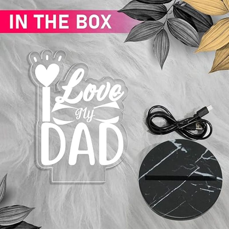 Love My Dad Engraved Night Lamp with Automatic Color Changing Light Fathers Day Gift Birthday Gift for Dad from Daughter & Son Express Your Love for Dad