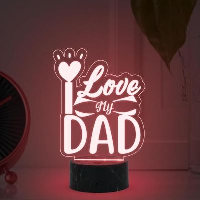 Love My Dad Engraved Night Lamp with Automatic Color Changing Light Fathers Day Gift Birthday Gift for Dad from Daughter & Son Express Your Love for Dad