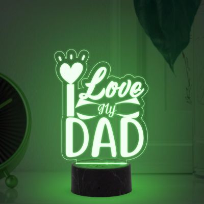 Love My Dad Engraved Night Lamp with Automatic Color Changing Light Fathers Day Gift Birthday Gift for Dad from Daughter & Son Express Your Love for Dad