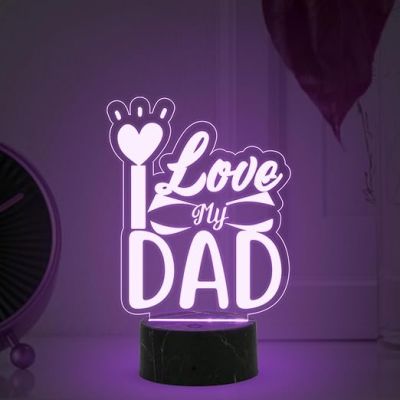 Love My Dad Engraved Night Lamp with Automatic Color Changing Light Fathers Day Gift Birthday Gift for Dad from Daughter & Son Express Your Love for Dad