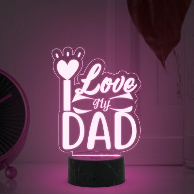 Love My Dad Engraved Night Lamp with Automatic Color Changing Light Fathers Day Gift Birthday Gift for Dad from Daughter & Son Express Your Love for Dad