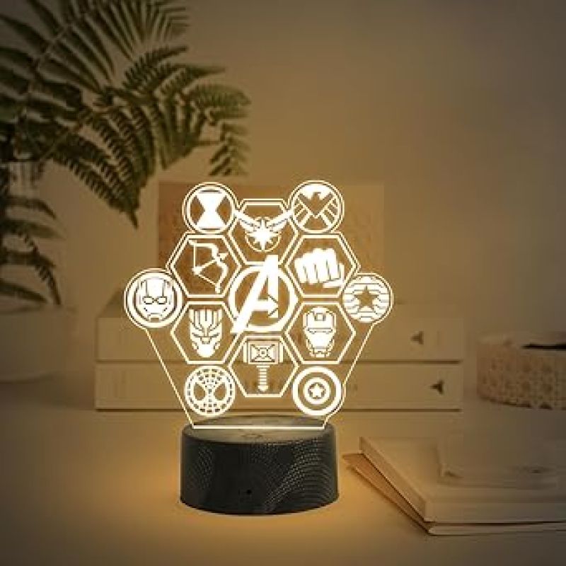 3D Illusion Avengers Symbol night lamp with Warm White Light Birthday Gift for Avengers Lover Kids Room Decor