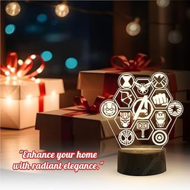 3D Illusion Avengers Symbol night lamp with Warm White Light Birthday Gift for Avengers Lover Kids Room Decor