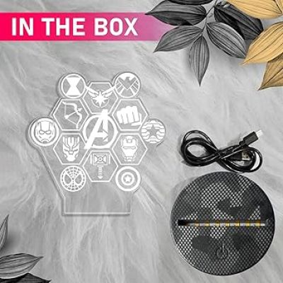3D Illusion Avengers Symbol night lamp with Warm White Light Birthday Gift for Avengers Lover Kids Room Decor
