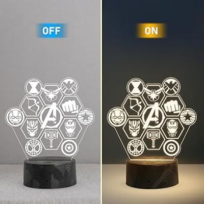 3D Illusion Avengers Symbol night lamp with Warm White Light Birthday Gift for Avengers Lover Kids Room Decor