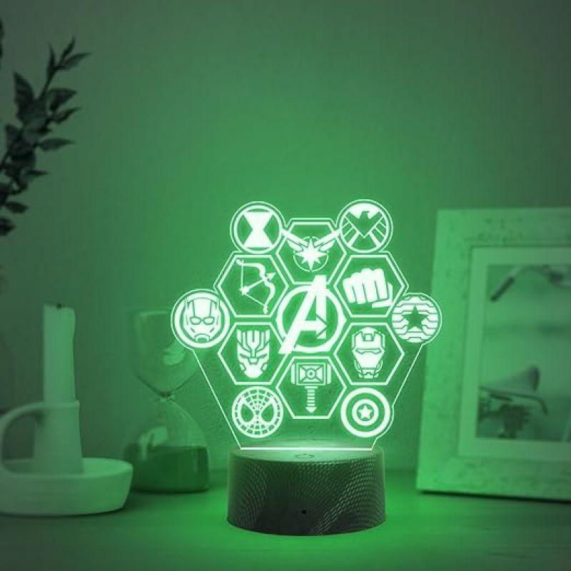 3D Illusion Avengers Symbol night lamp with Light Automatic Color Changing Birthday Gift for Avengers Lover Kids Room Decor