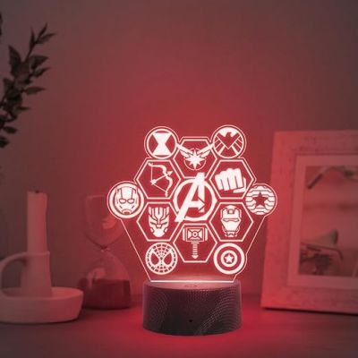 3D Illusion Avengers Symbol night lamp with Light Automatic Color Changing Birthday Gift for Avengers Lover Kids Room Decor