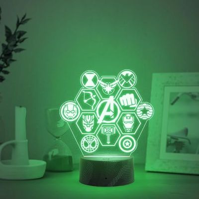 3D Illusion Avengers Symbol night lamp with Light Automatic Color Changing Birthday Gift for Avengers Lover Kids Room Decor