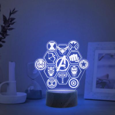 3D Illusion Avengers Symbol night lamp with Light Automatic Color Changing Birthday Gift for Avengers Lover Kids Room Decor