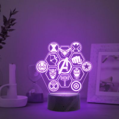 3D Illusion Avengers Symbol night lamp with Light Automatic Color Changing Birthday Gift for Avengers Lover Kids Room Decor