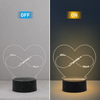 Couples Name Heart & Infinity Symbol night lamp with Warm White Light Customized Name Date Gift for Couples Marriage Anniversary | Wedding Gift for Wife, Husband, Parents, Friend