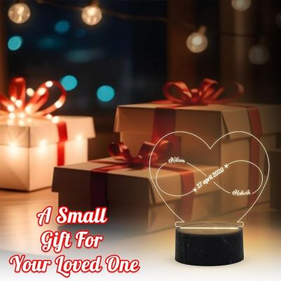 Couples Name Heart & Infinity Symbol night lamp with Warm White Light Customized Name Date Gift for Couples Marriage Anniversary | Wedding Gift for Wife, Husband, Parents, Friend