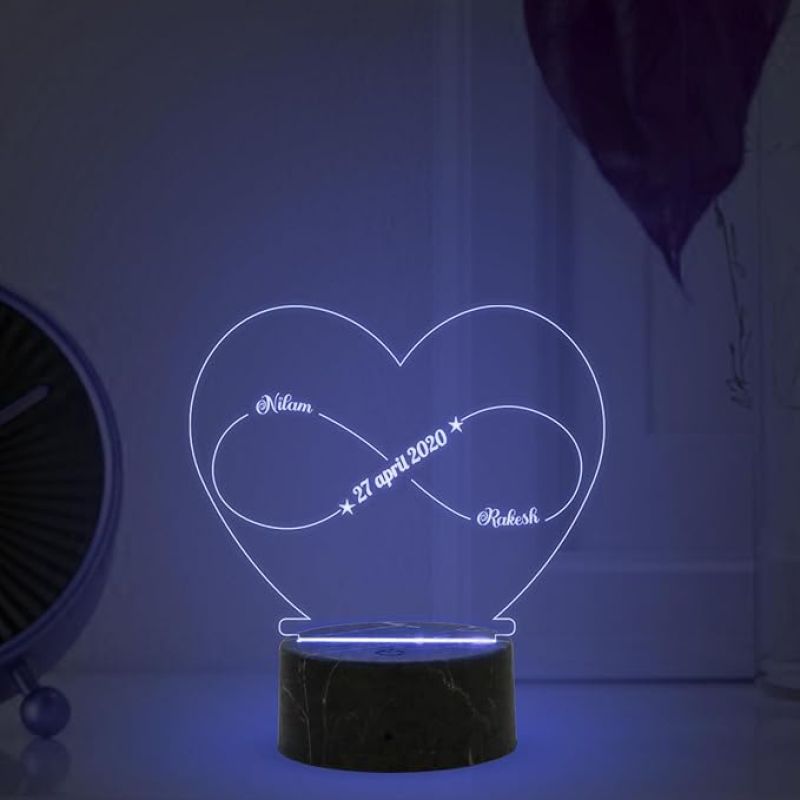 Couples Name Heart & Infinity Symbol night lamp with Automatic Color Changing Light Customized Name Date Gift for Couples Marriage Anniversary | Wedding Gift for Wife, Husband, Parents, Friend